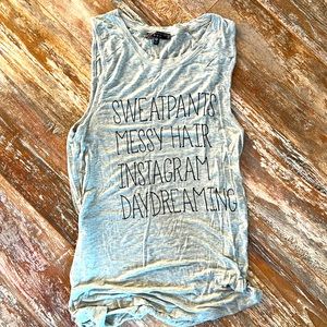 LOVE PEAVE & LAZY DAYS “Sweatpants Messy Hair Instagram Daydreams” grey tank top